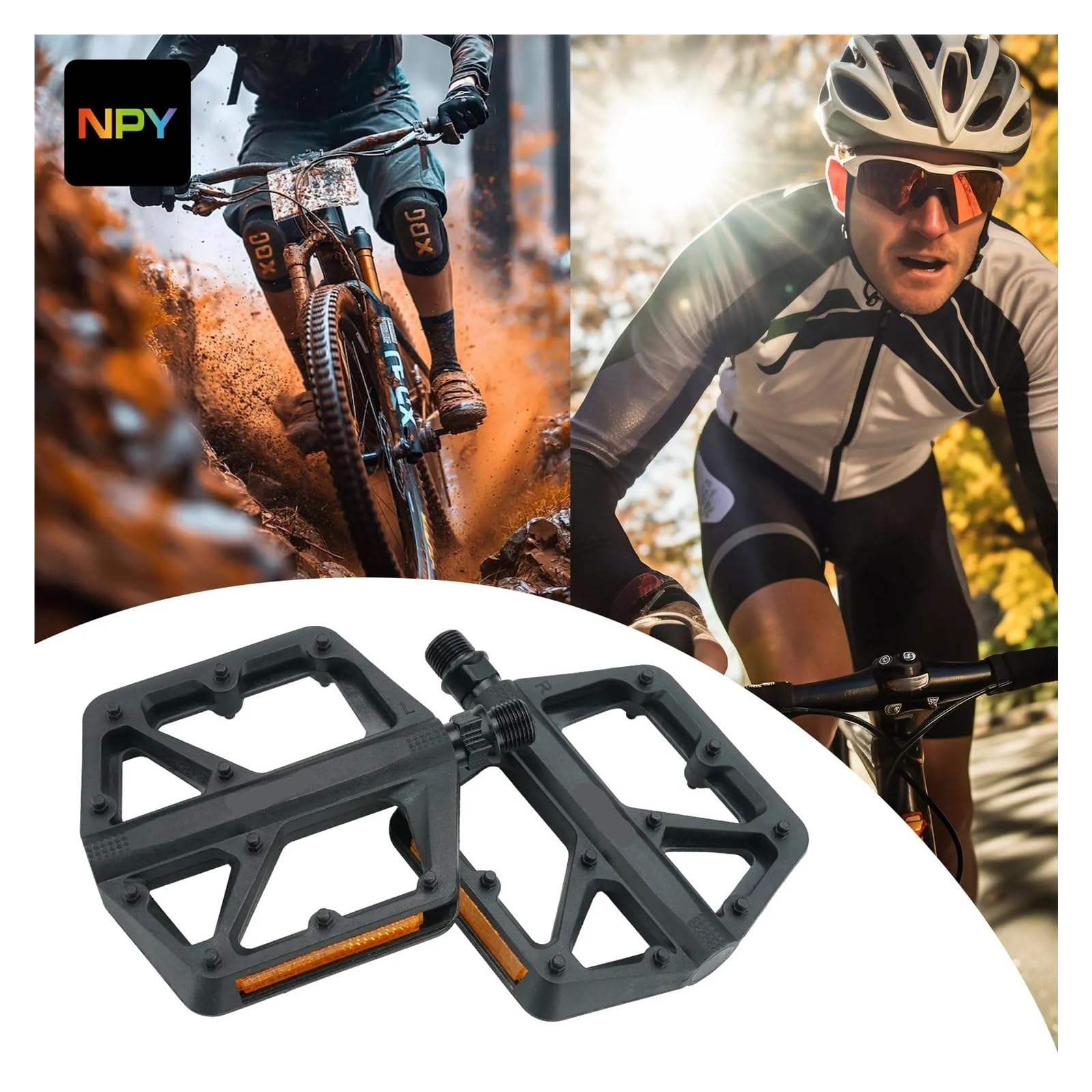 Pedali for bicicletta con piattaforma piatta doppio cuscinetto DU | Dotato di riflettore, parti di ricambio universali for ciclismo