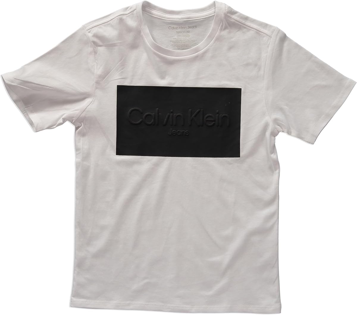 Calvin Klein Camiseta de manga corta para niños 8-20 con logo en relieve (EE. UU., Numérico, 8, Regular, Blanco)