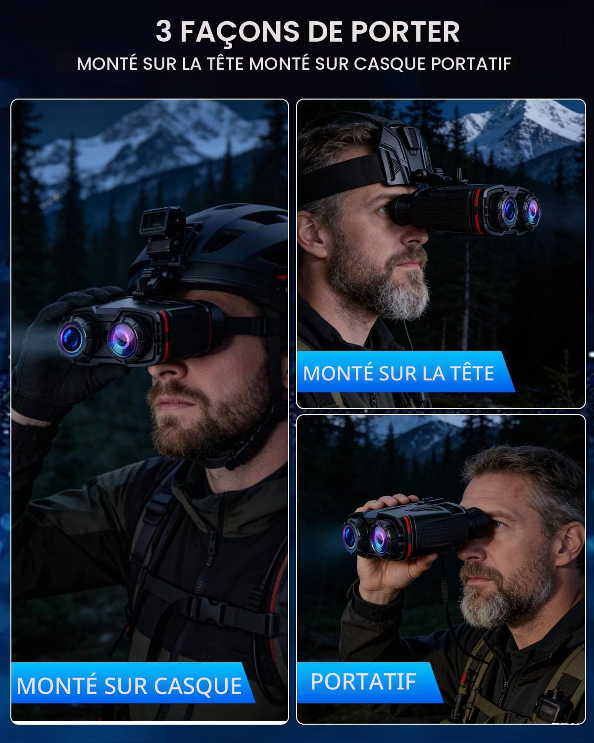 Lunettes de vision nocturne 4K jour/nuit | Jumelles de vision nocturne zoom 10x écran LCD 7,6 cm infrarouge, batterie rechargeable 4000 mAh, carte TF 32 Go, enregistrement vidéo et son WiFi pour le