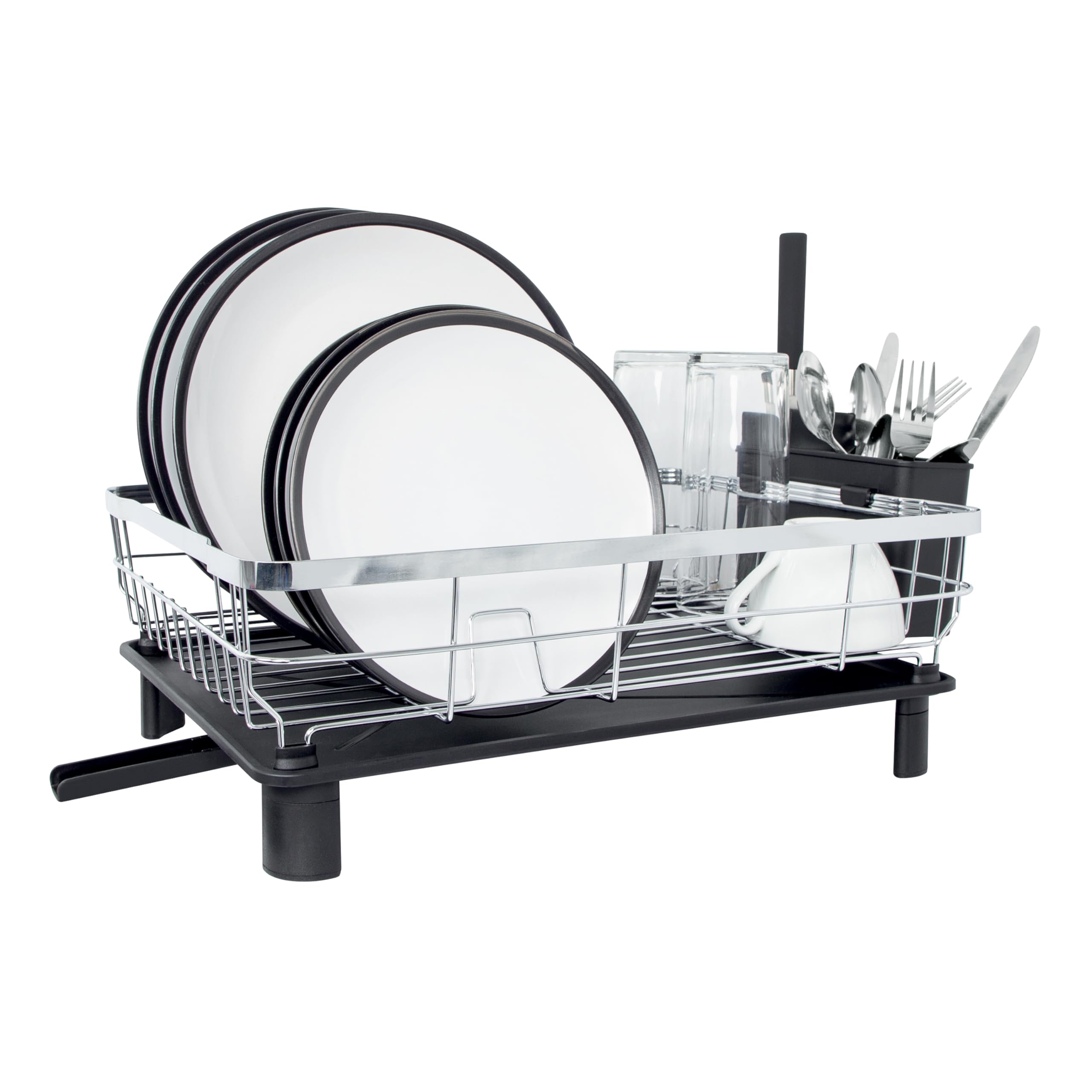 Blackmoor Dish Drainer Rack/Detachable Cutlery Holder and Removable Draining Board Drip Tray/Durable and Space Saving for Kitchen Counter/Black or Chrome Design / 49 x 19.5 x 32.5 cm (Chrome)