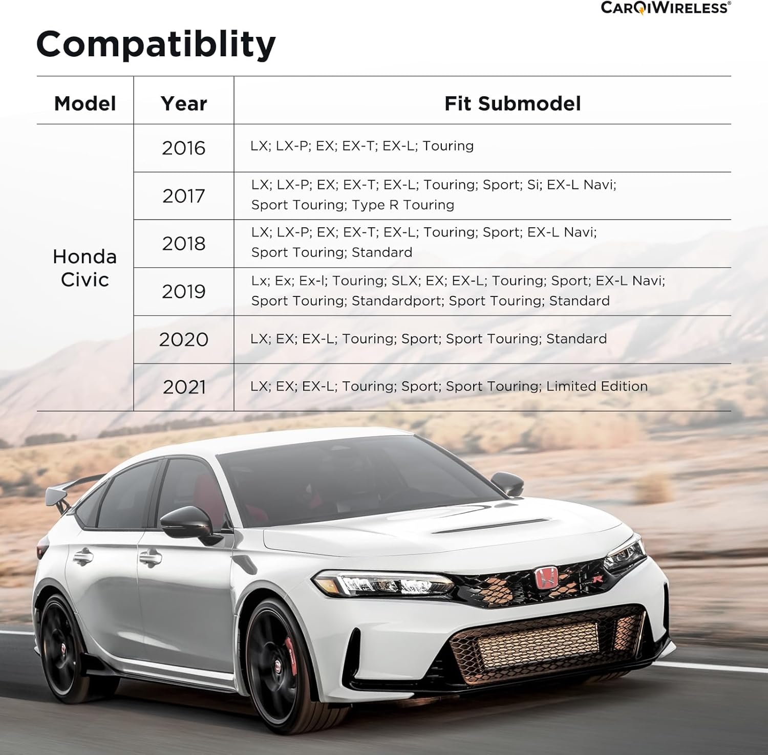 CarQiWireless® Center Console Organizer for Honda Civic 2021 2020 2019 2018 2017 2016 | Custom Fit Accessories for 10th Civic Hatchback Sedan | 2PCS Hidden Storage Box with USB Cable, Anti-Slip Design