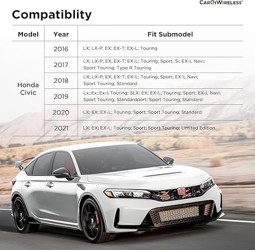 Miniatura 4 de CarQiWireless® Organizador de consola central para Honda Civic 2021 2020 2019 2018 2017 2016 | Accesorios de ajuste personalizado para 10th Civic