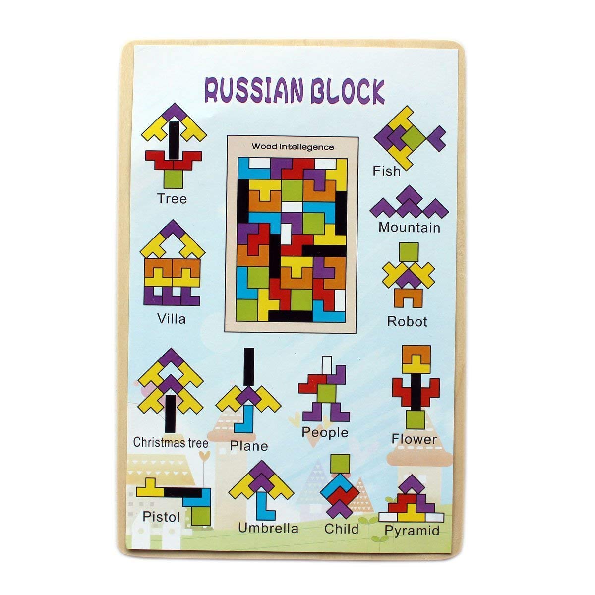 HOUSE HATCH Wooden Tetris Jigsaw Tangram Puzzle Brain Teasers Toy Russian Blocks Game Colorful Wood Puzzles 40 pcs Multi Color 4