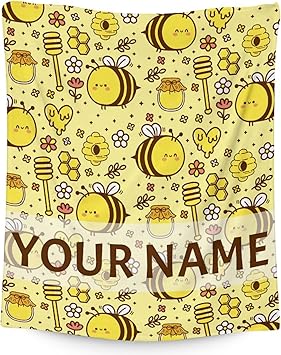 Personalized Bee Blanket Gifts, 40"x50" Cute Throw for Women Girls, Soft Cozy Warm Flannel Blanket for Sofa Bed