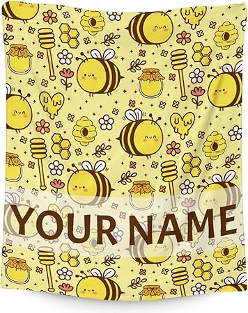 Personalized Bee Blanket Gifts, 40"x50" Cute Throw for Women Girls, Soft Cozy Warm Flannel Blanket for Sofa Bed