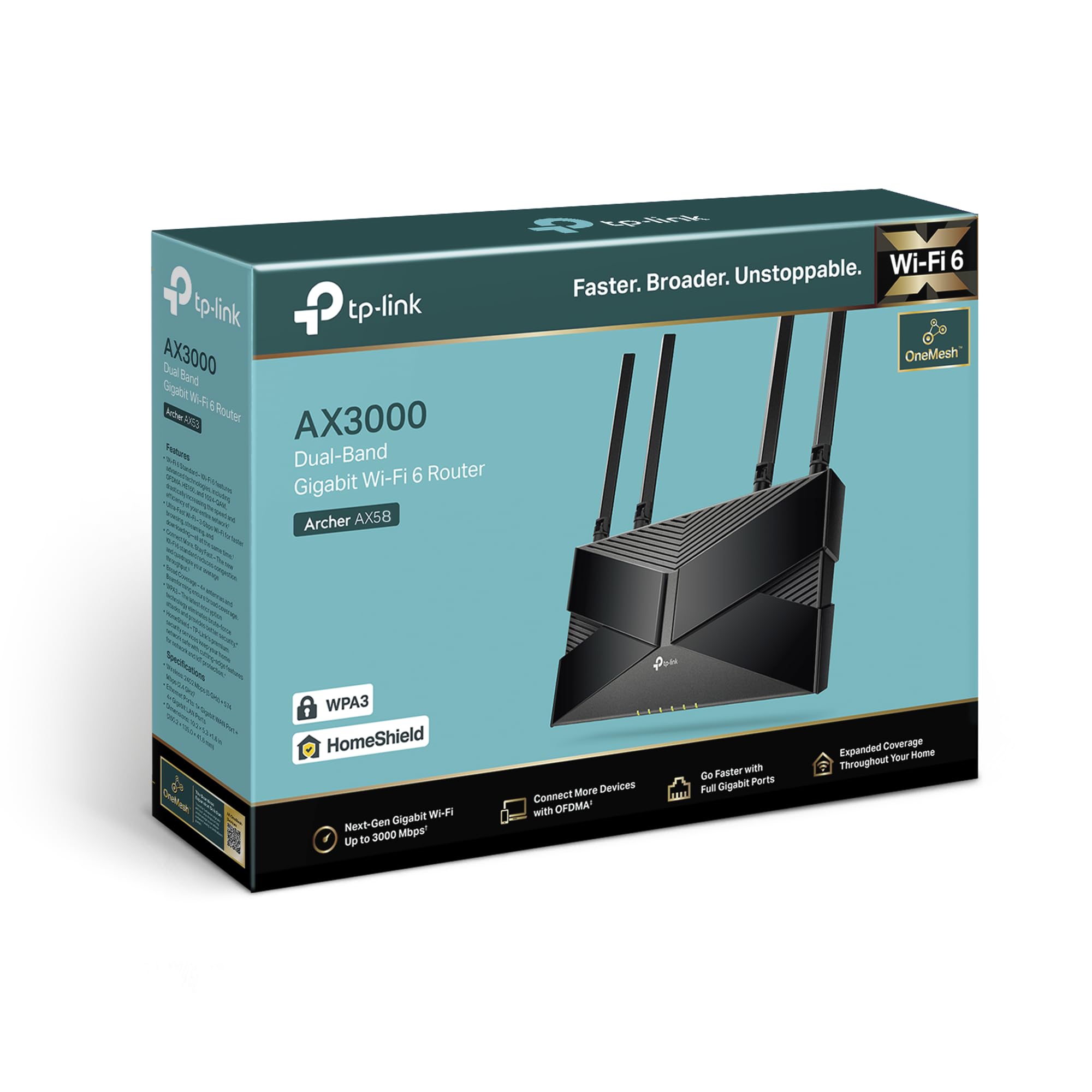 Routeur WiFi 6 TP-Link Archer AX58 AX3000 - Bi-bande Gigabit 3000 Mbps, 4 Antennes, EasyMesh, WPA3