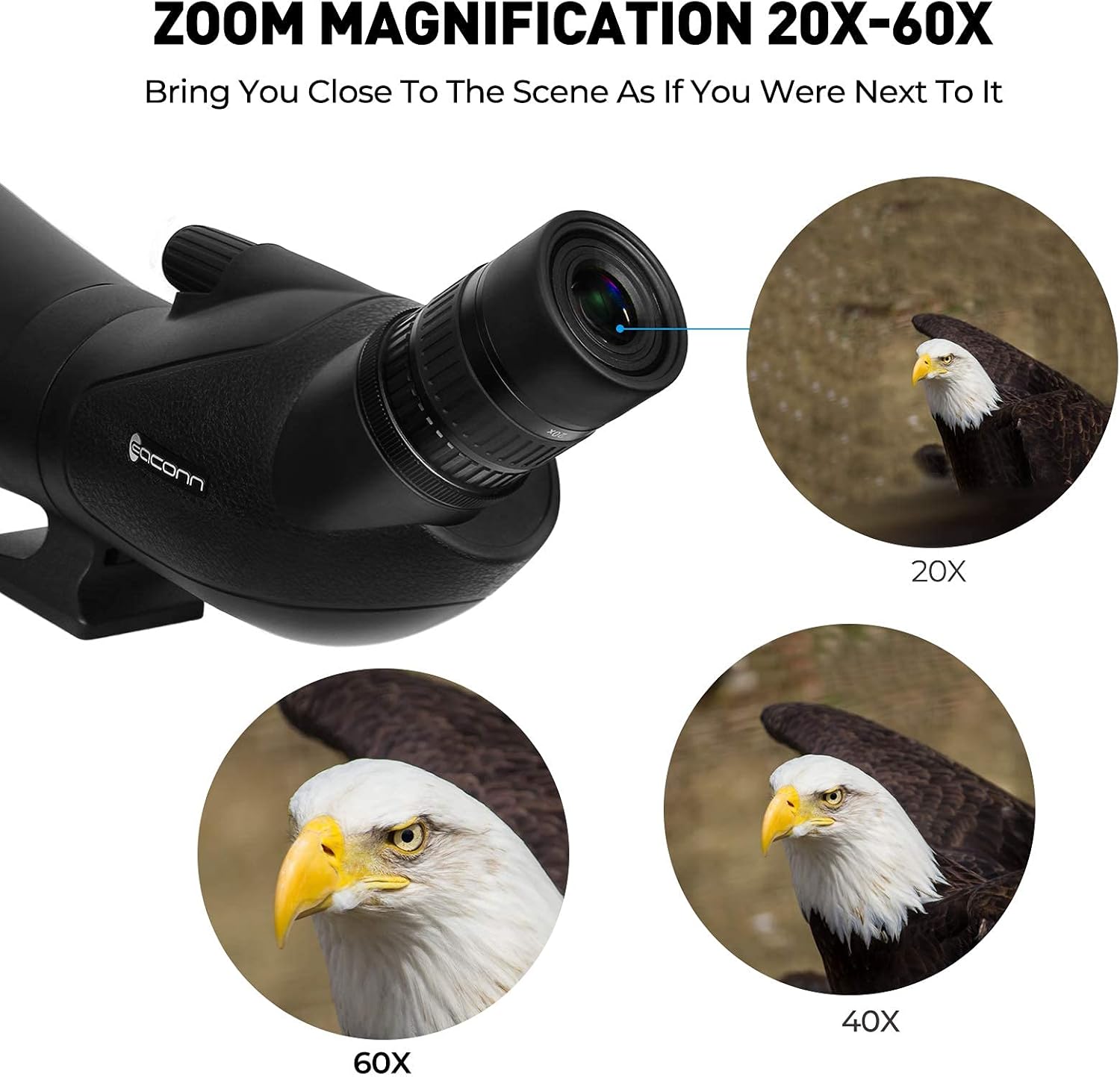 Best EACONN 20-60x80 HD Spotting Scope -BAK4 Prism, IPX7 Waterproof FogProof Spotting Scopes for Target Shooting, Hunting, Bird Watching-with Tripod, Carrying Bag and Phone Adapter