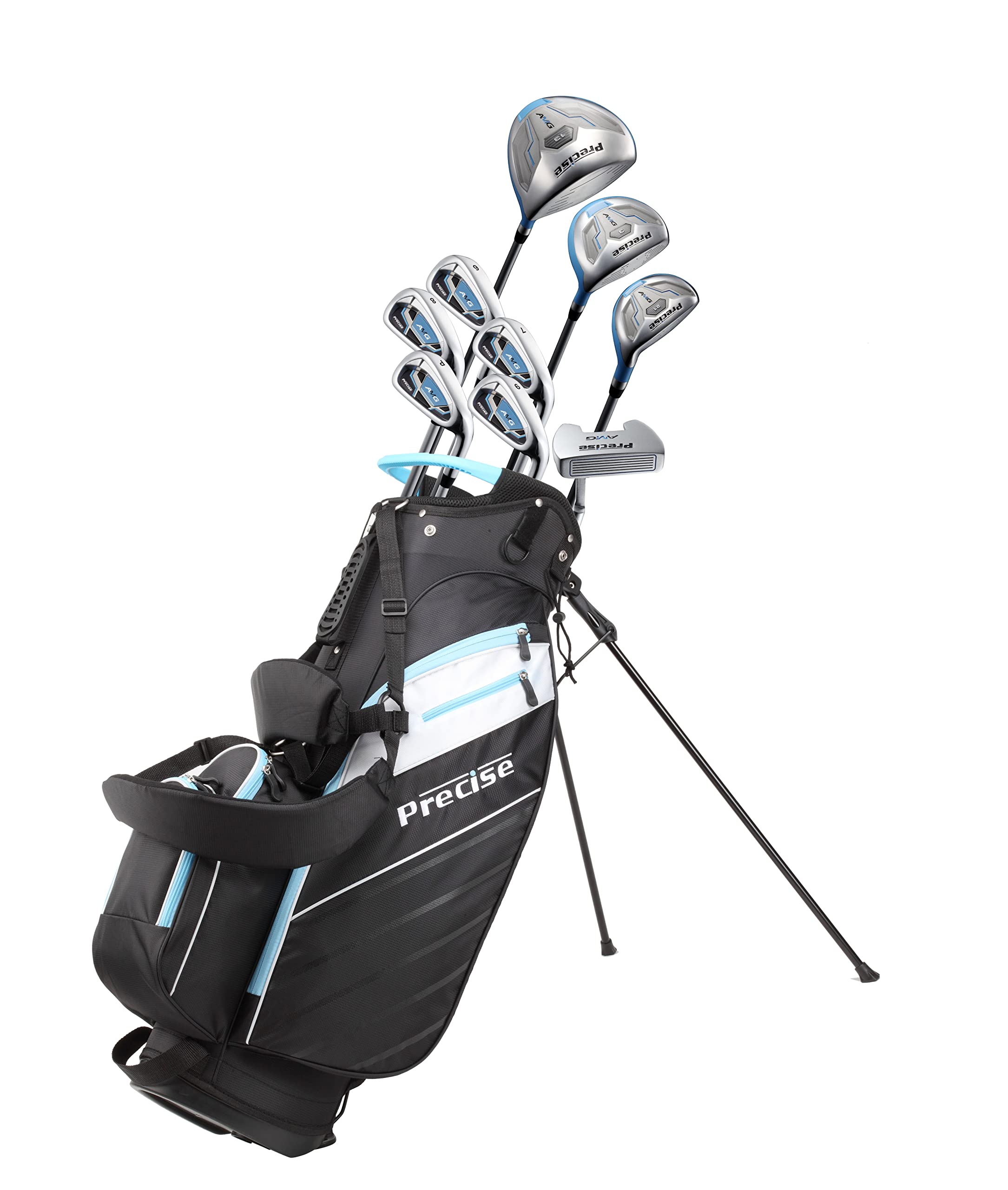 Precise AMG Right-Handed Complete Golf Clubs Set for Petite & Regular Height Women: 460cc Driver, 21° Hybrid, 3 Wood, 6-PW Stainless Irons, Putter,