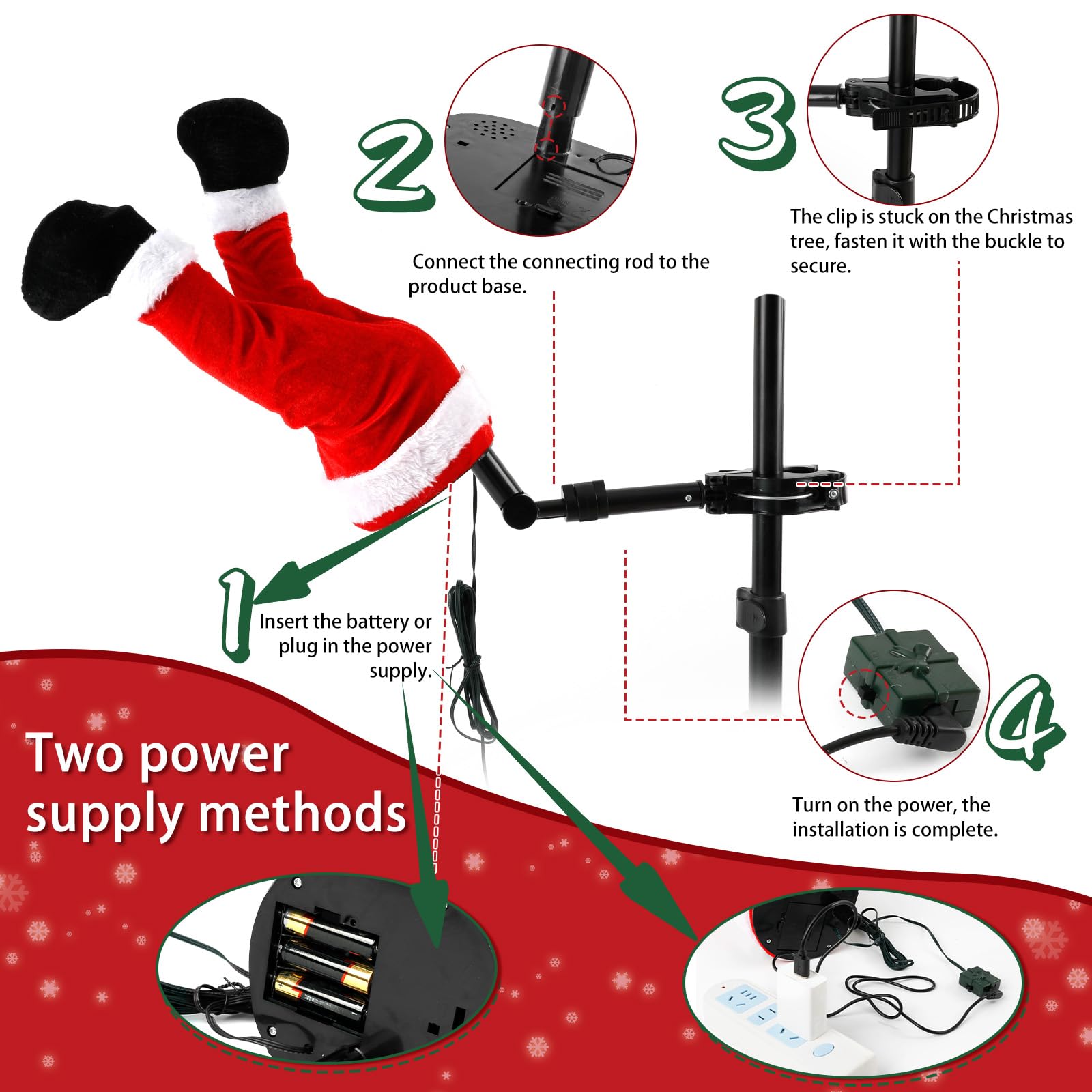 Jambes de Père Noël Animée, Décoration d'arbre pour Les Jambes du Père Noël avec Support, Ornements Suspendus Décoration De Noël