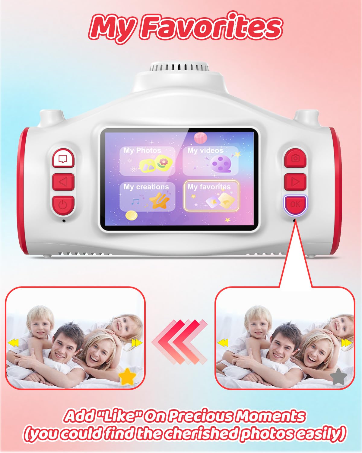 Macchina Fotografica per Bambini, Usteetic Proiettore Fotocamera per Bambini 1080P Fotocamera Digitale Regalo di Natale Giocattolo per 3 4 5 6 8 7 9 10 11 12 Anni Ragazzi e Ragazze, Astronave
