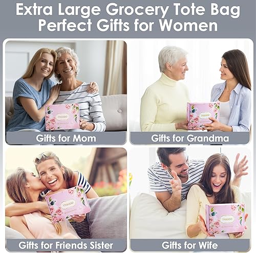 Miniatura 7 de Bolsa de lona extragrande para mujer, bolsas de comestibles, bolsas de compras reutilizables, plegable, bolsa de viaje de fin de semana con parte