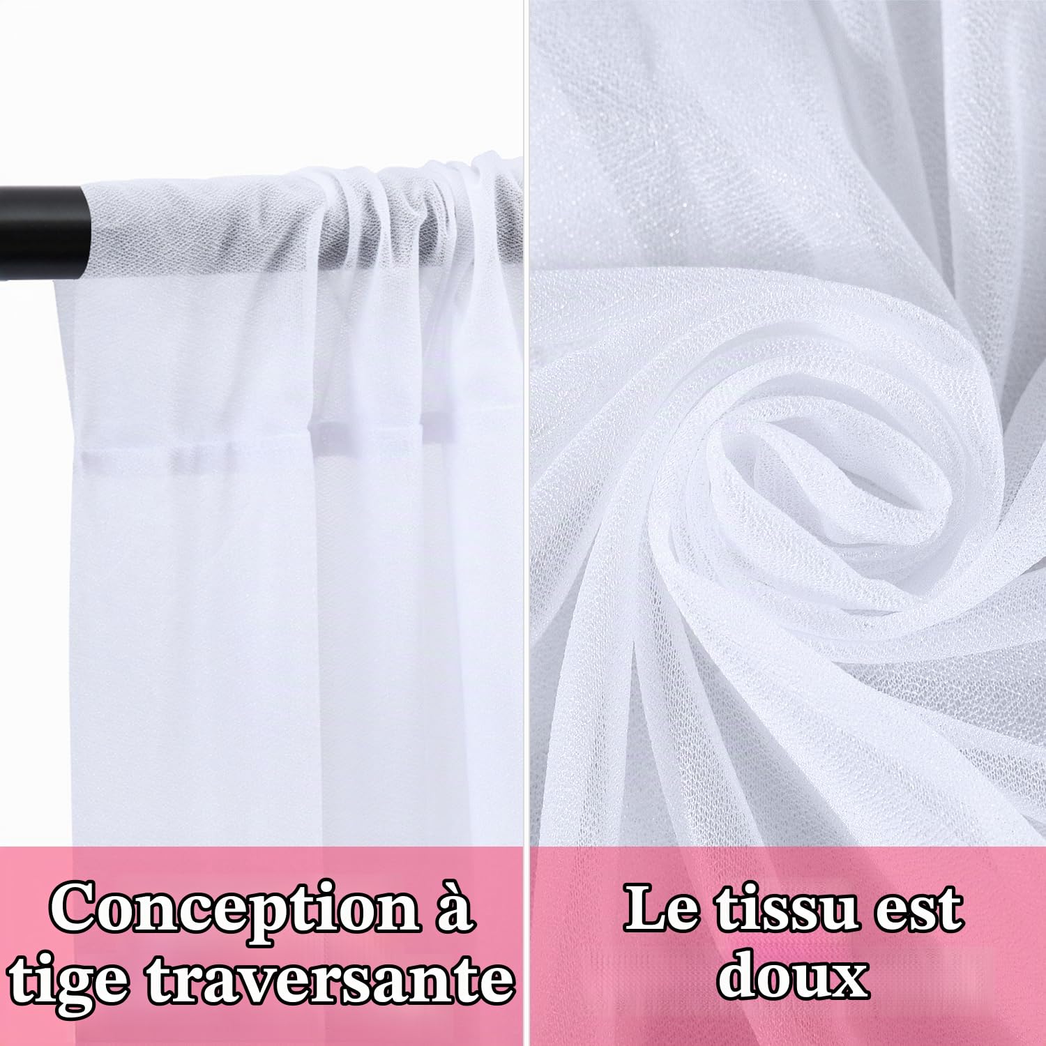 Lot de 6 rideaux de plafond pour mariage, 152 x 61 cm, en tissu drapé en forme d'arc, rideaux transparents, décoration de plafond de mariage, pour fête, cérémonie, butin de scène, blanc