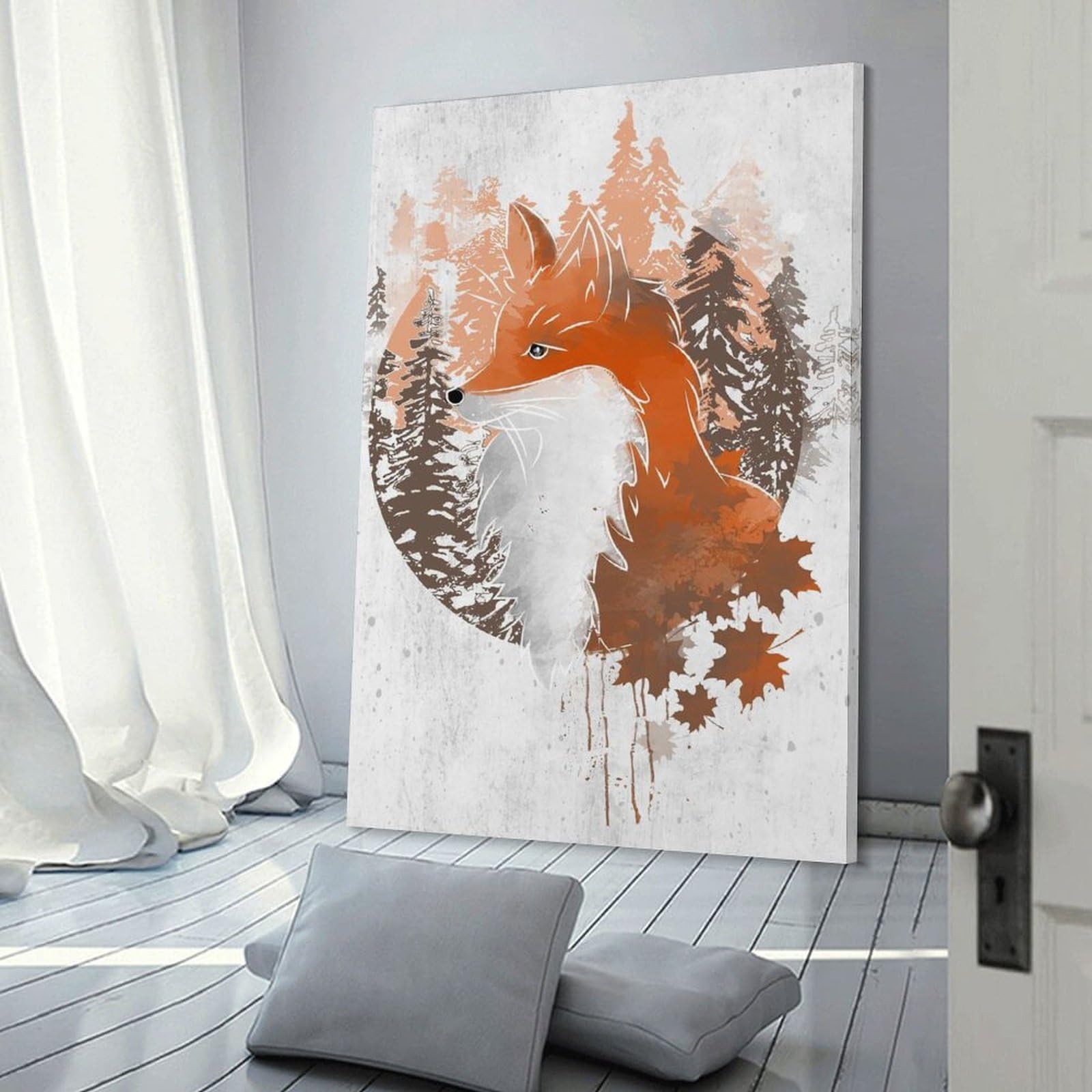 Junmoney Orange Fox Hanging Wall Art, 20x30inch(50x75cm), for Living Room, Bedroom, Office Or Hallway, Decorative Artwork with Broad Appeal