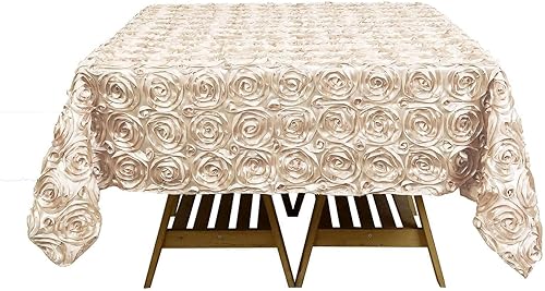 Miniatura 7 de Efavormart - Mantel cuadrado con diseño de roseta 3D, 72 x 72 pulgadas, color beige, para bodas, fiestas, eventos, banquetes