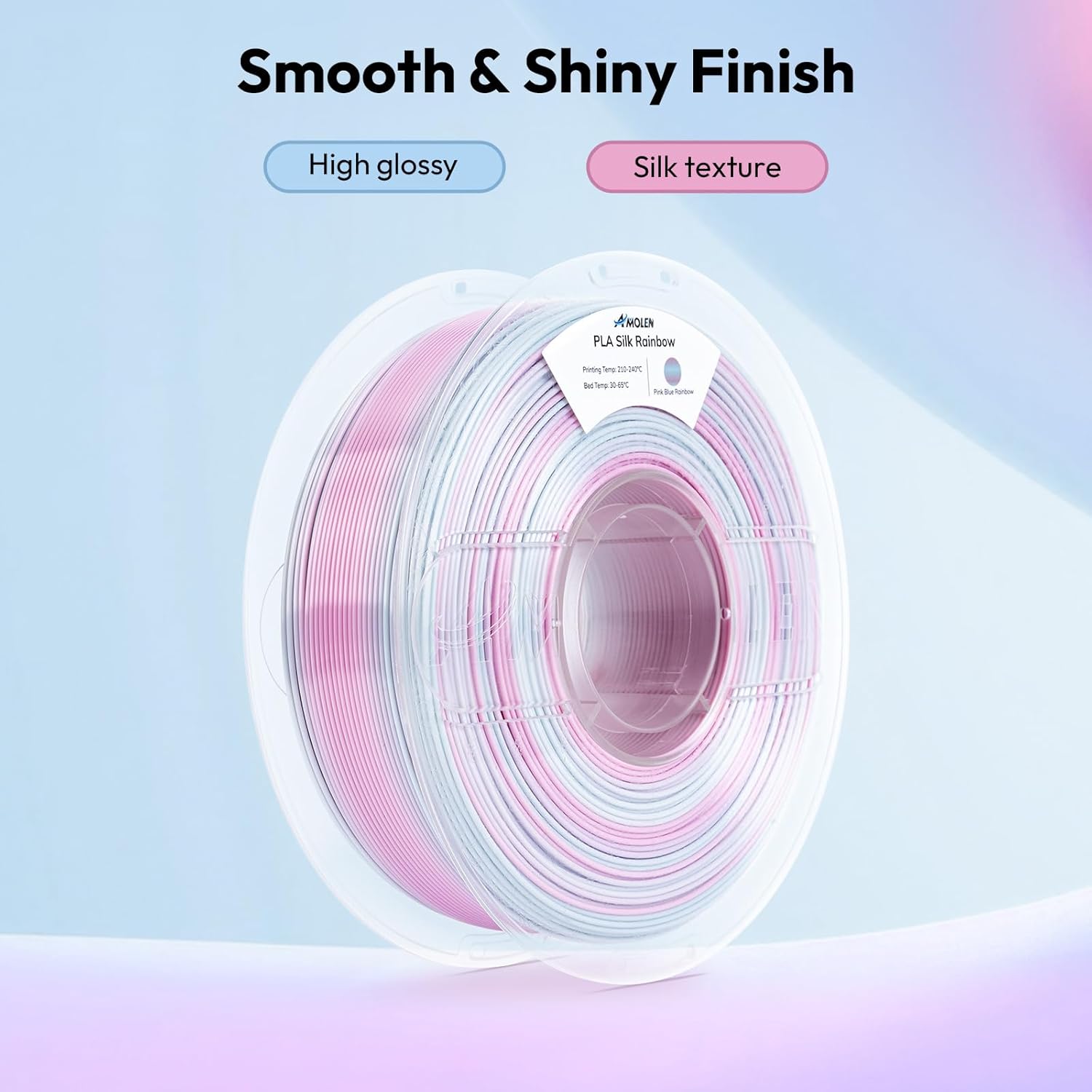 AMOLEN PLA Silk 3D Printer Filament Rainbow, PinkBlue + YellowPinkBlue PLA Filament