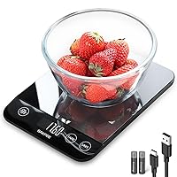 Vista 7 de Báscula de alimentos, báscula de cocina recargable de 33 libras con acero inoxidable, gramos y onzas, carga USB, 0.04 oz de alta precisión