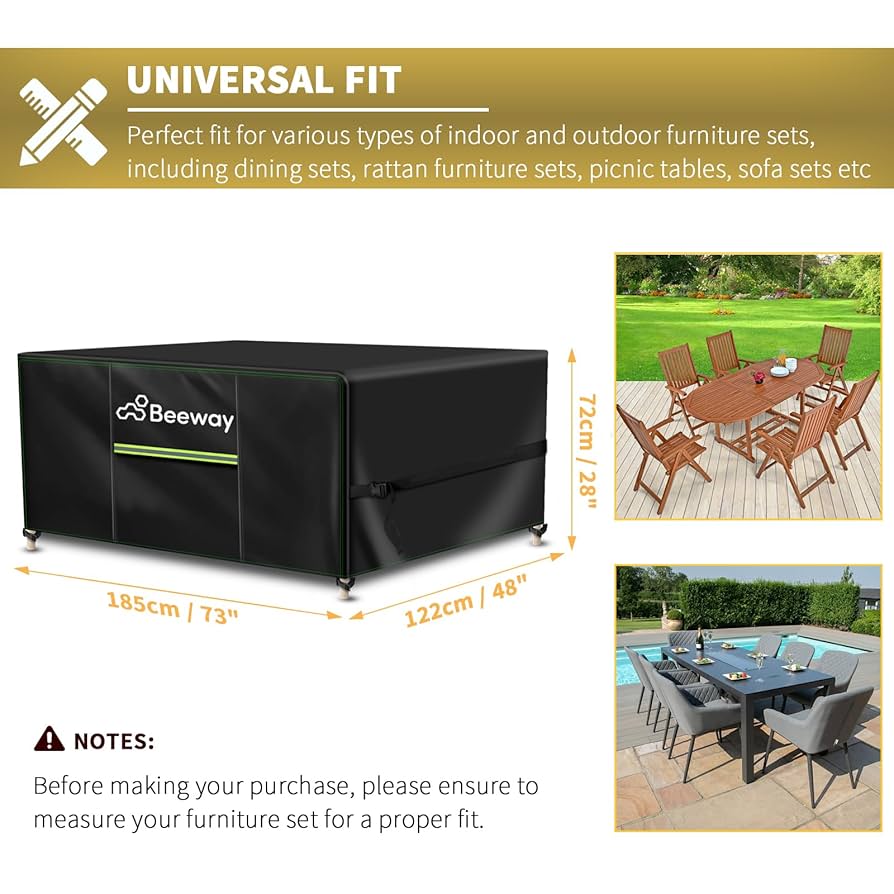 SIRUITON 200x160x70cm Garden Furniture Cover, Patio Garden Table Cover With Air Vent Waterproof, Windproof, Anti-UV, Heavy Duty 420D Oxford Fabric, Rectangular Black