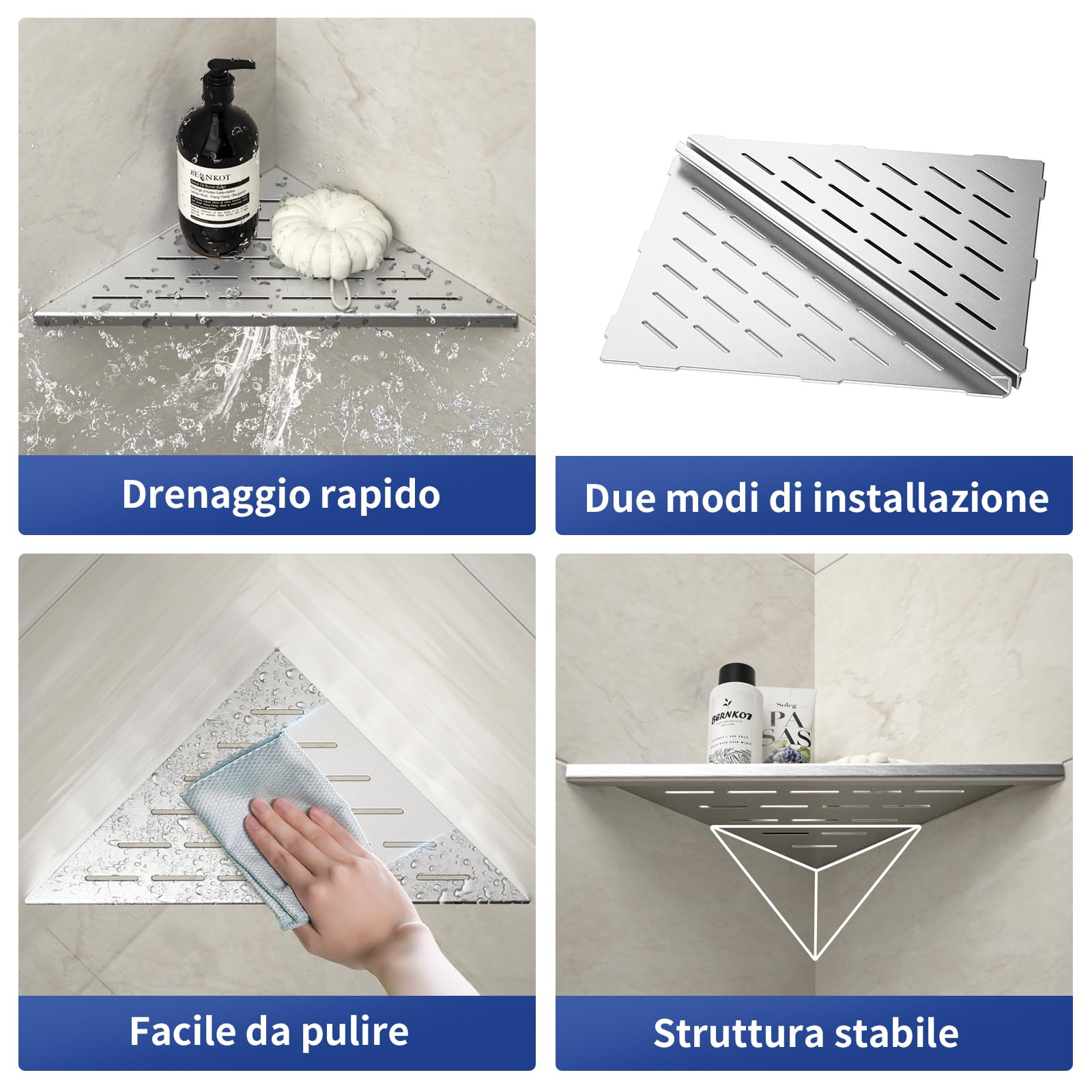 Mensola angolare per doccia in acciaio inox 304, per pareti piastrellate, da incasso, per rinnovamento del bagno (spazzolato, 254 mm, 2 unità)