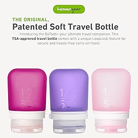 humangear GoToob+ Refillable Silicone Travel Size Bottles with Locking Cap, 3pk Set, Rose/Lilac/Magenta, Small (1.7 fl.oz; 53ml)