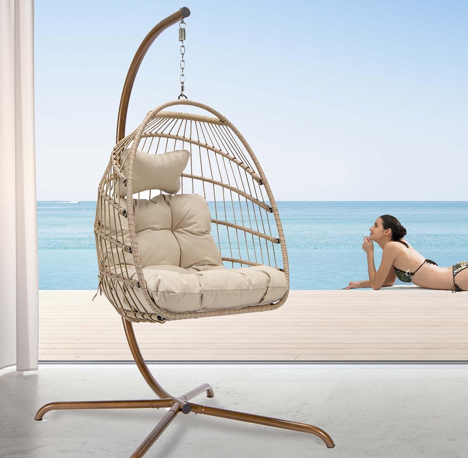 Hanging Egg Chair with Stand – indoor/outdoor rattan swing