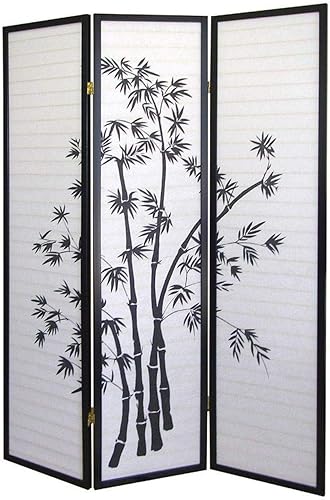 Legacy Decor Divisor de sitio de pantalla de Shoji de privacidad oriental de la impresión de bambú negro de 4 paneles