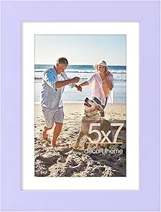 decorUhome 5x7 Picture Frame, Display Photos 4x6 with Mat or 5x7 Unmatted, Engineered Wood Frame with Plexiglass for Wall and Tabletop Display, Purple, Set of 1