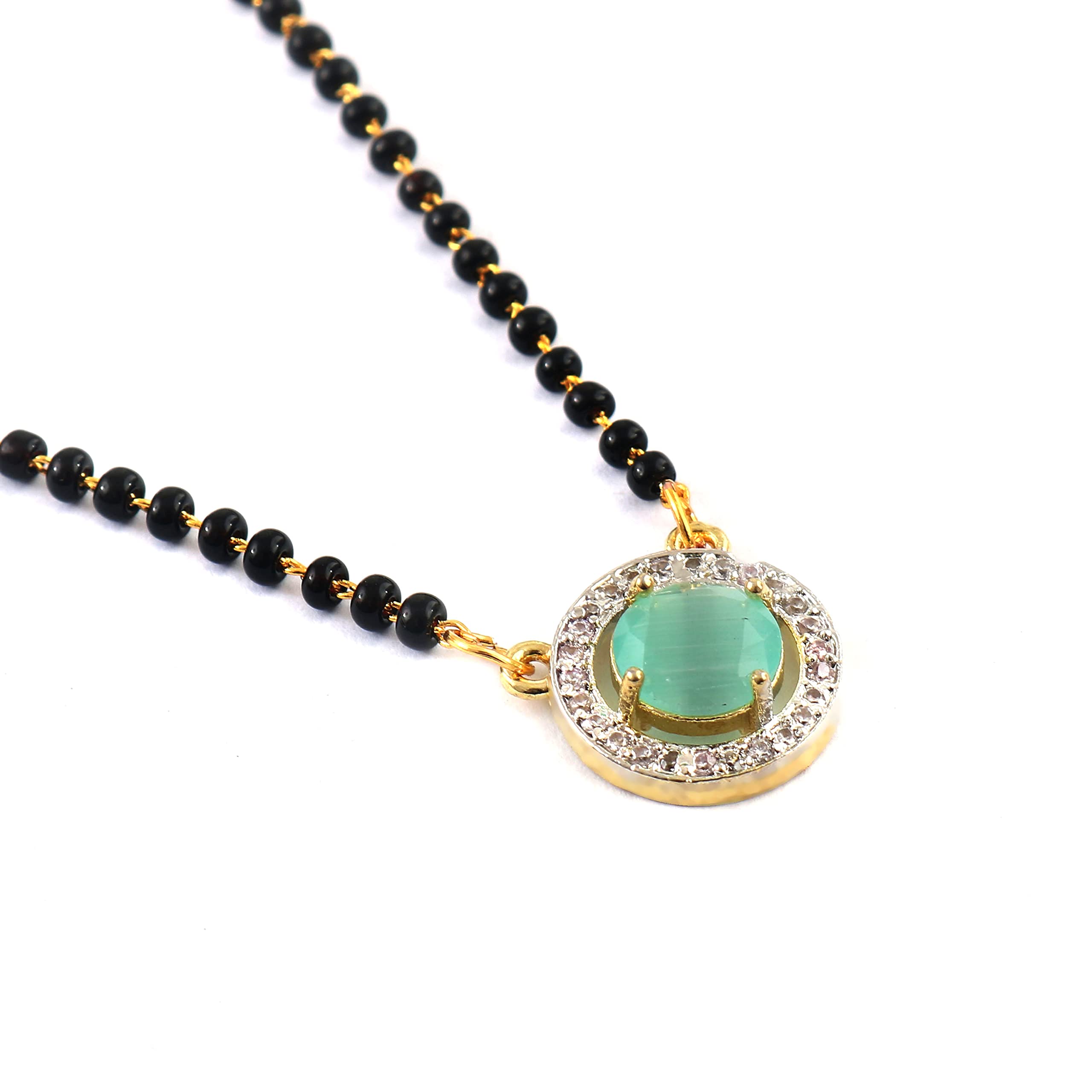 JewarMandi Mangalsutra for Women, CZ Multi-Stones Gold-Plated Pendant, Black Crystal Beaded Chain, Traditional Indian Jewelry Necklace for Weddings, Festivals, Gifts - Elegant Mangalsutra Necklace
