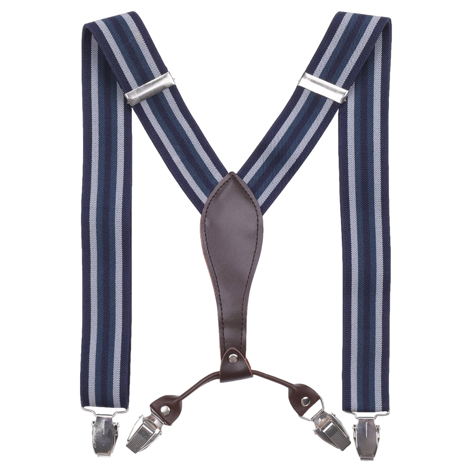 Trimming Shop Unisex #Navy With Stripe Men's Suspender Braces - Heavy Duty Clip On Suspenders - Fully Adjustable And Elasticated - Fashion Accessory For Parties, Weddings, Casual, Formal Events