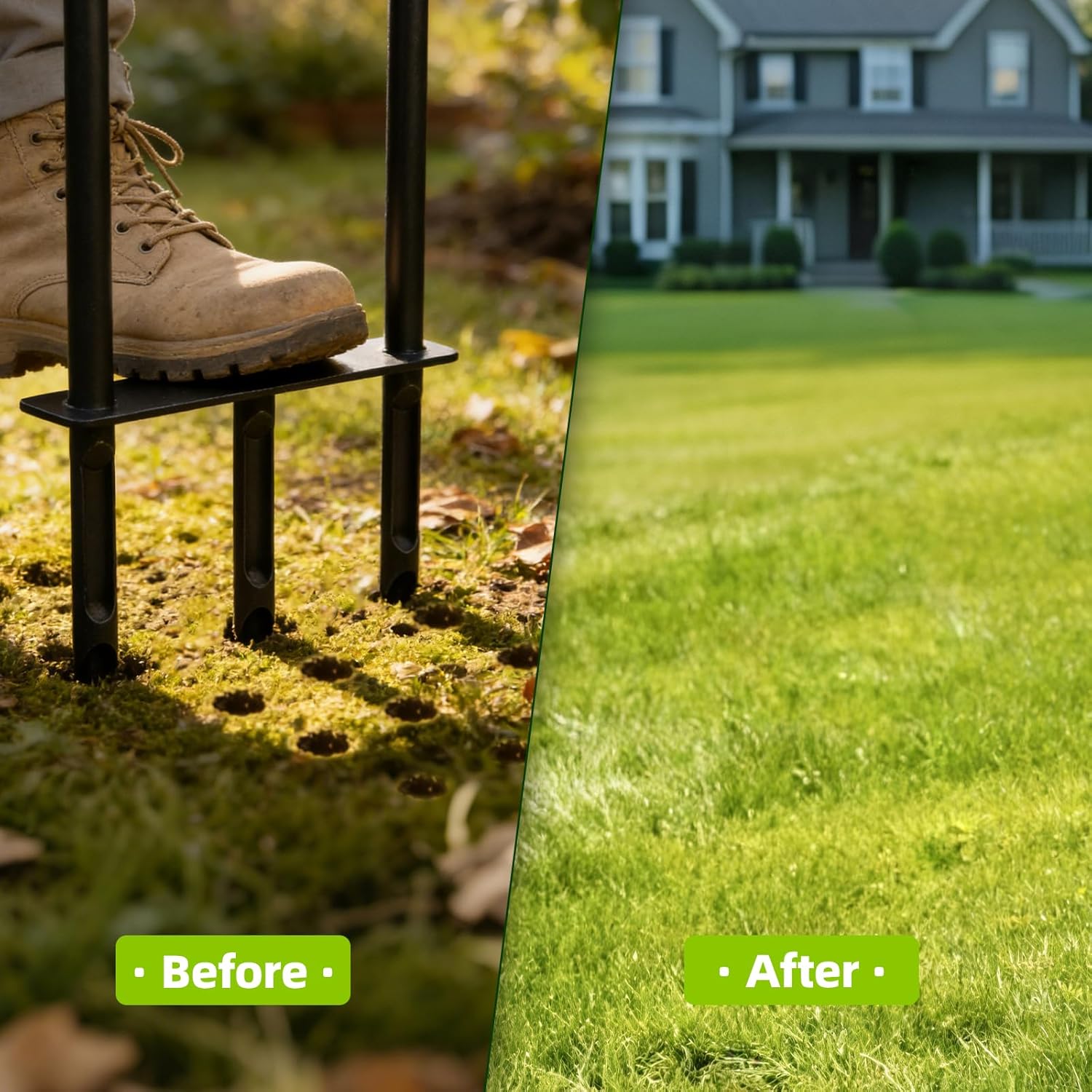 Manual Aerator Lawn Tool, Knee-Friendly Core Aerator with 3 Hollow Tines, Yard Aeration for Lawn Grass Plug Aerator for Loosening Soil and Promote Lawn Health, Black