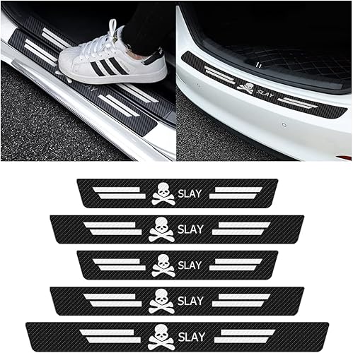 Miniatura 8 de AUCELI 4 protectores de umbral de puerta de automóvil y 1 protector de parachoques trasero, tiras de cubierta de fibra de carbono antiarañazos,