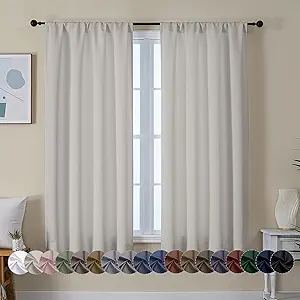 Simplebrand Ava Natural Blackout Curtains for Bedroom 63 Inch Length 2 Panels Set, Solid Thermal Insulated Energy Saving Rod Pocket Window Treatment Curtains Blackout Drapes, W40 x L63 Inch, Natural