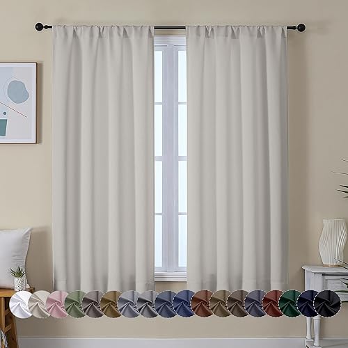 Simplebrand Ava Natural Blackout Curtains for Bedroom 63 Inch Length 2 Panels Set, Solid Thermal Insulated Energy Saving Rod Pocket Window Treatment Curtains Blackout Drapes, W40 x L63 Inch, Natural