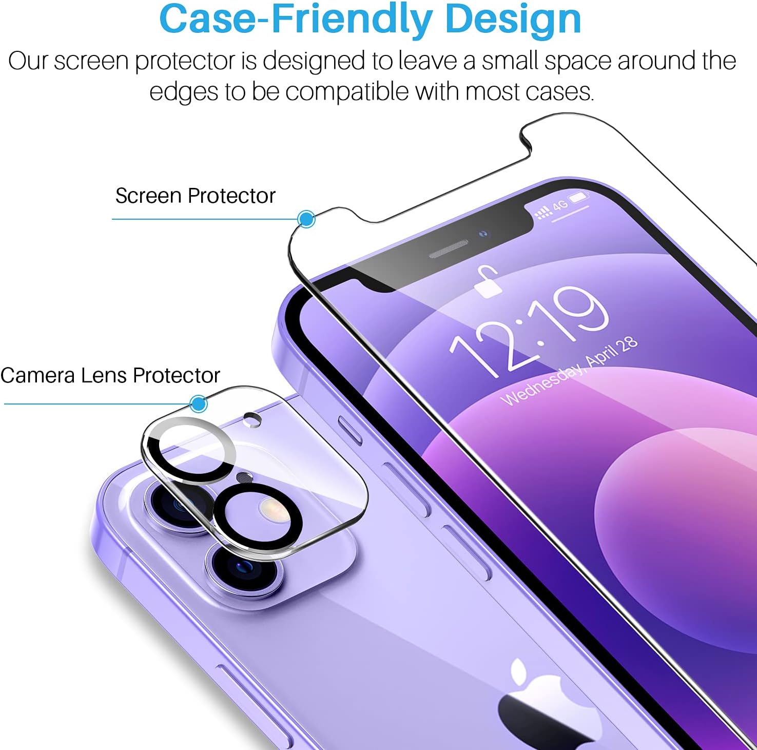 LK 6 Pack 3 Pack Screen Protector + 3 Pack Camera Lens Protector Compatible with iPhone 12 Mini 5.4 - inch, Tempered Glass, Easy Frame Installation, HD Ultra-Thin
