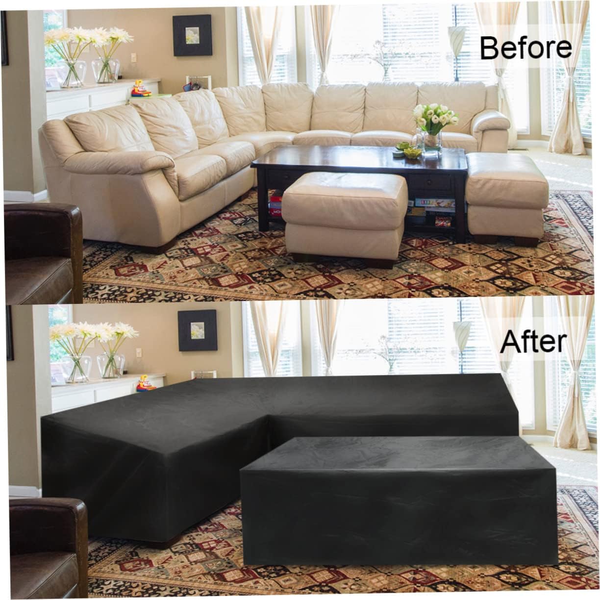 Hemoton L Shaped Outdoor Waterproof Sofa Cover 210D Oxford Fabric Patio Furniture Protector for Garden and Yard Dustproof and Weather Resistant Sectional Cover