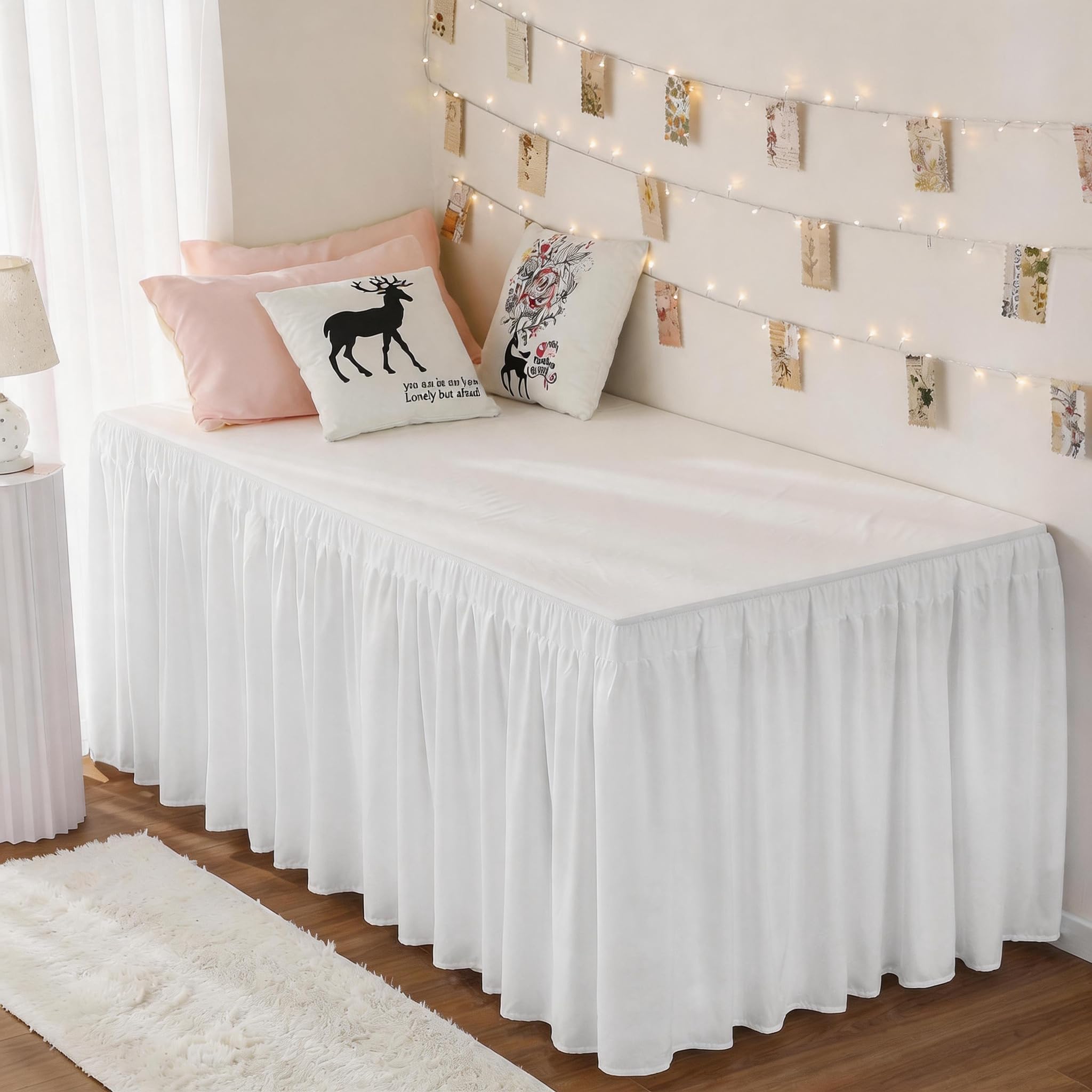 Dorm Room Bed Skirt Twin XL 38" Drop, College Split Corner Bedskirt, White