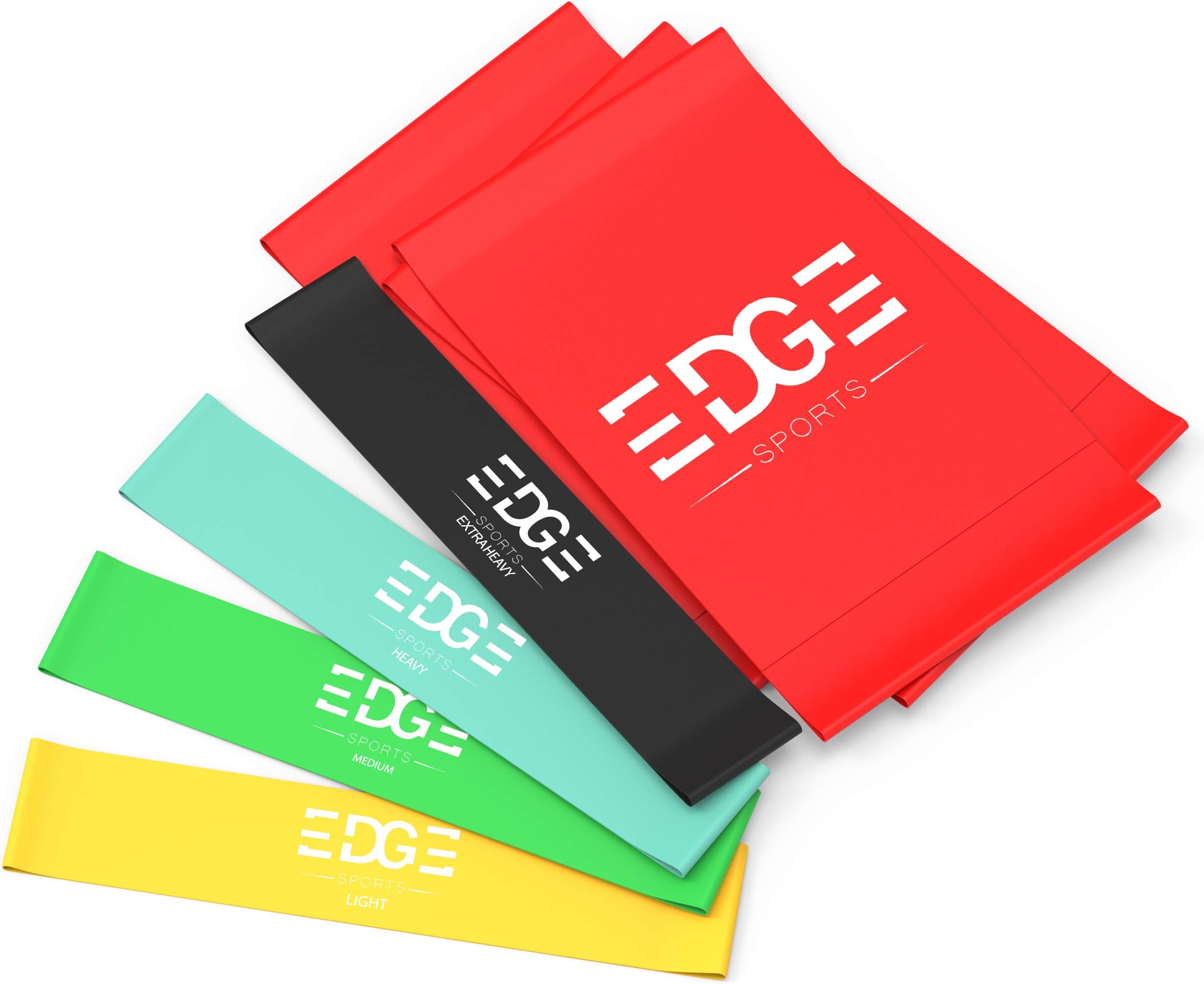 Complete Premium Resistance Band Set of 5. 4 Loop Bands /1 Long Exercise Band. Free instructional Ebook. Train All Muscles Including Legs/Glutes . Extra Heavy/Heavy/Medium/Light. Recycled Storage Bag.