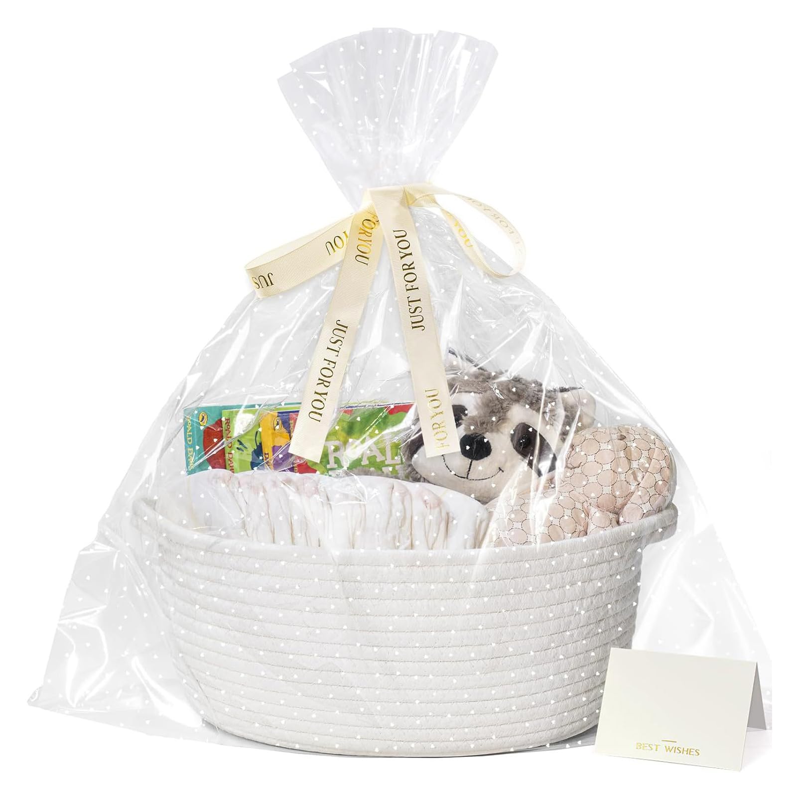 Rope Woven Storage Empty Basket With Gift Bags and Ribbons Hamper Large Cotton Empty Baskets with Handle for Christmas Easter Baby Shower Wedding Birthday