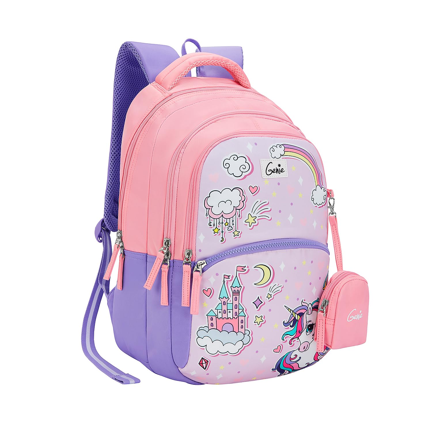 genie Stardew School Backpack for Girls |17 In-27 Ltr with Three Compartments, Side Pockets and Light Weight with Padded Shoulders |Best for Books,Stationery, Lunch Box & Essentials - Lavendar-picture-0