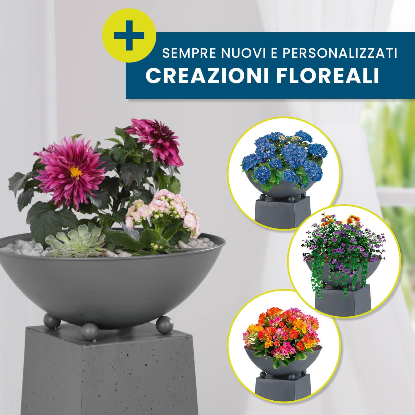 Hoberg LED Fioriera su piedistallo Foglie di Ginkgo Design in Color Cemento | Vaso Rimovibile (Ø 34cm) Adatto per Uso Interno ed Esterno | Illuminazione Integrata, USB o Solare [23 x 23 x 70 cm]