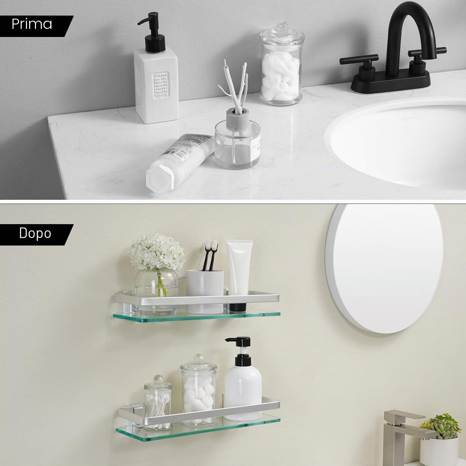 KES Mensola Bagno Mensole da Muro Vetro Mensola Dccia Vetro Temperato Rettangolare Alluminio Argento 2 Pacchi, A4126A-P2