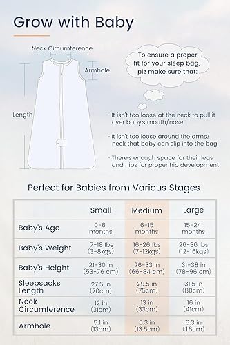 Miniatura 6 de TotAha Saco de dormir de 6-12-15 meses, saco de dormir ligero de verano de 0.5 TOG, manta suave y con cremallera de 2 vías