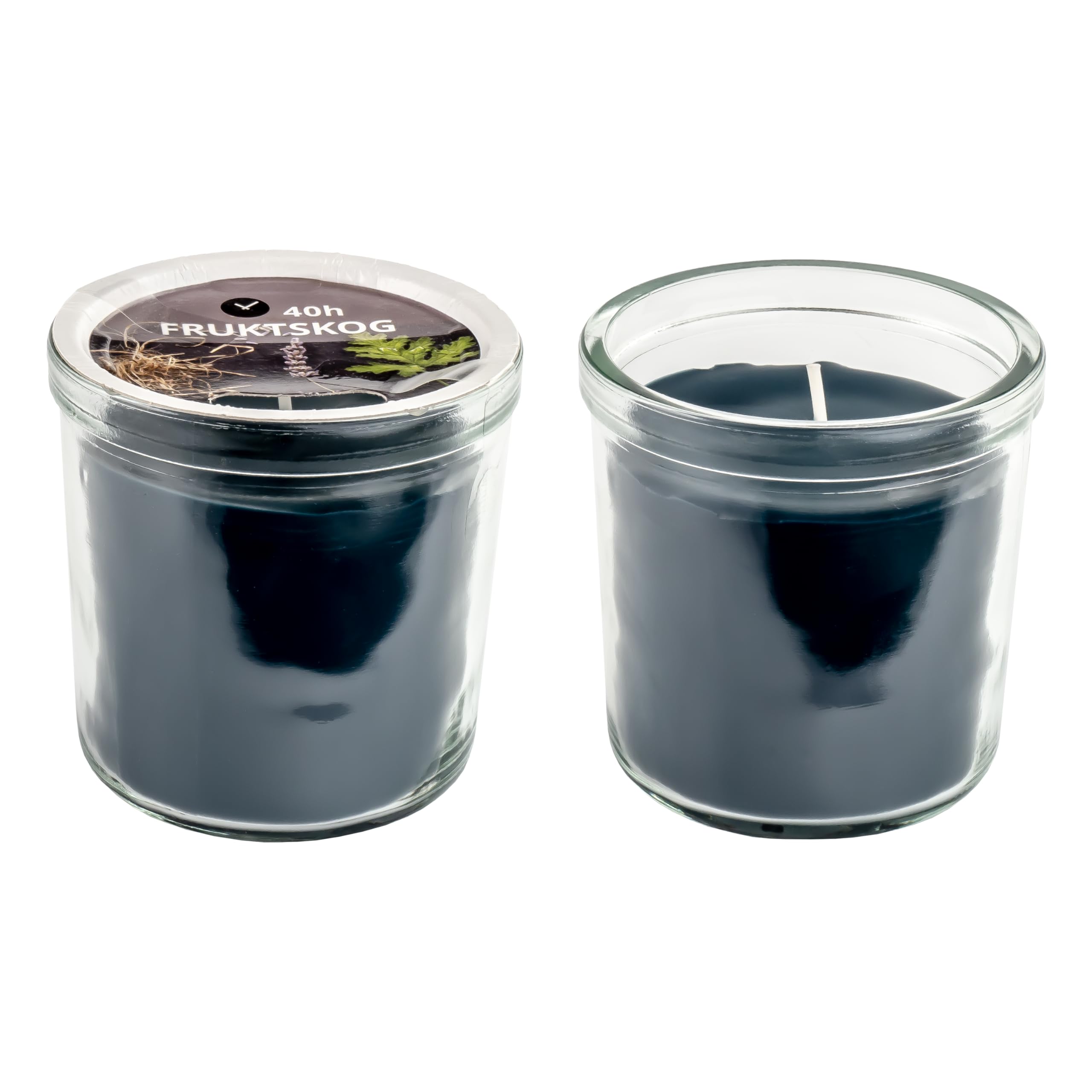 Ikea FRUKTSKOG Black-Turquoise Scented Candles in Glass Jars, Vetiver & Geranium, 40 Hours Each - Set of 2, 905.558.30-2
