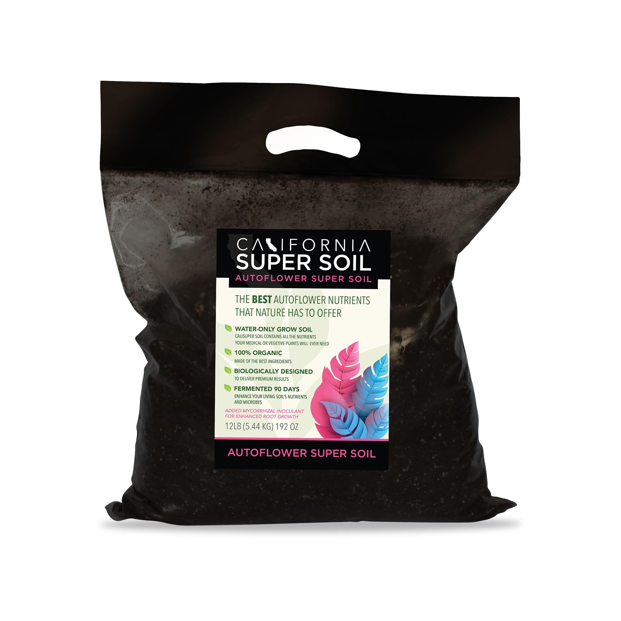 California Super Soil Premium 100% Organic Autoflower Super Soil - 18+ Nutrient Blend - Garden Soil for Indoor Grow Kit - 12Lbs Bag - Grows 4 Plants
