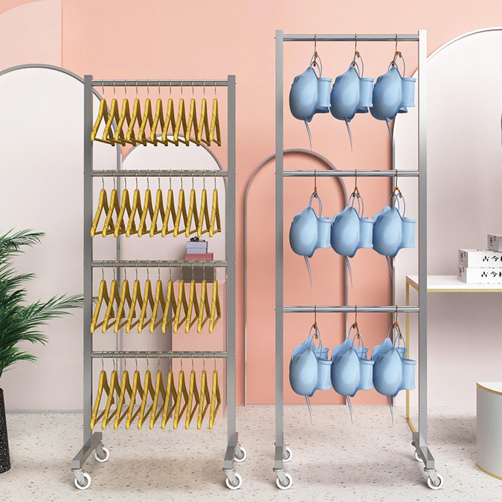 LYGXWJFC Apilador de Almacenamiento para Perchas – Estante Organizador para Perchas de Ropa móvil con Ruedas para Bufandas, Toallas, Sujetadores y Pantalones – Ideal para Tienda de Ropa o lavandería