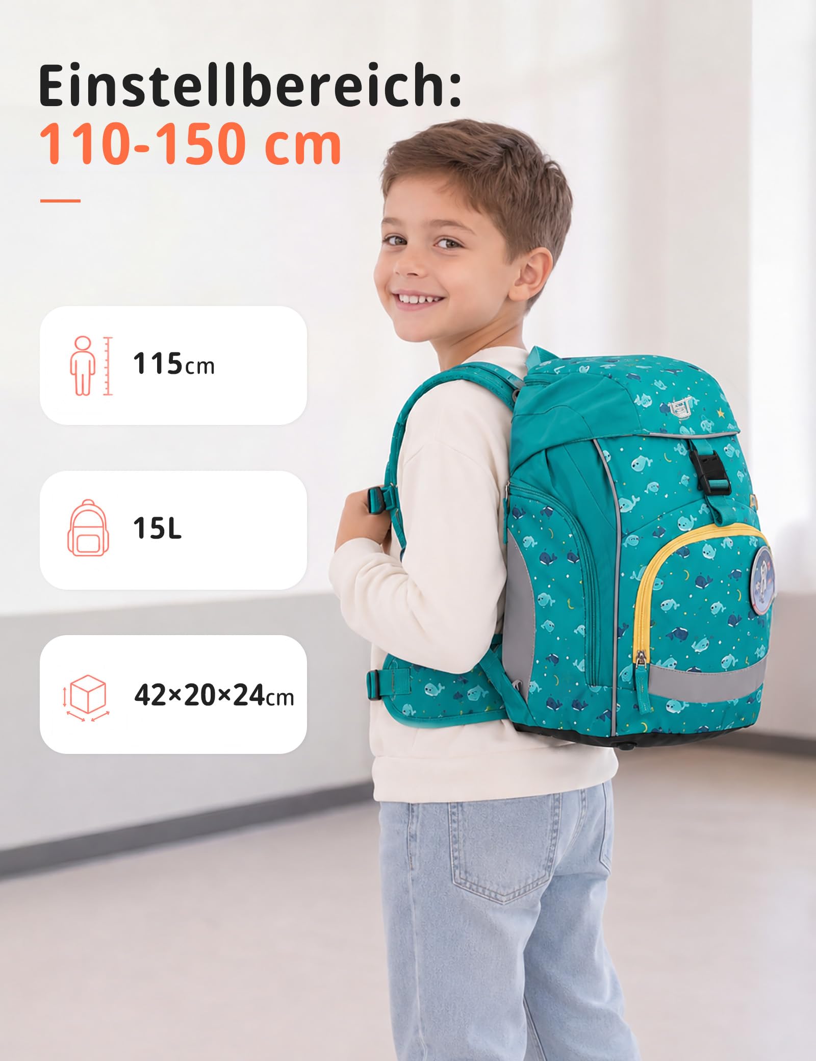 SKYSPER Schulranzen-Set 5-teilig, Schulrucksack Ergonomischer Tragesystem | Schulranzen mit Regenhülle, 360 Grad Reflexstreifen, für Mädchen Jungen Kinder 1. klasse Outdoor Aktivitäten