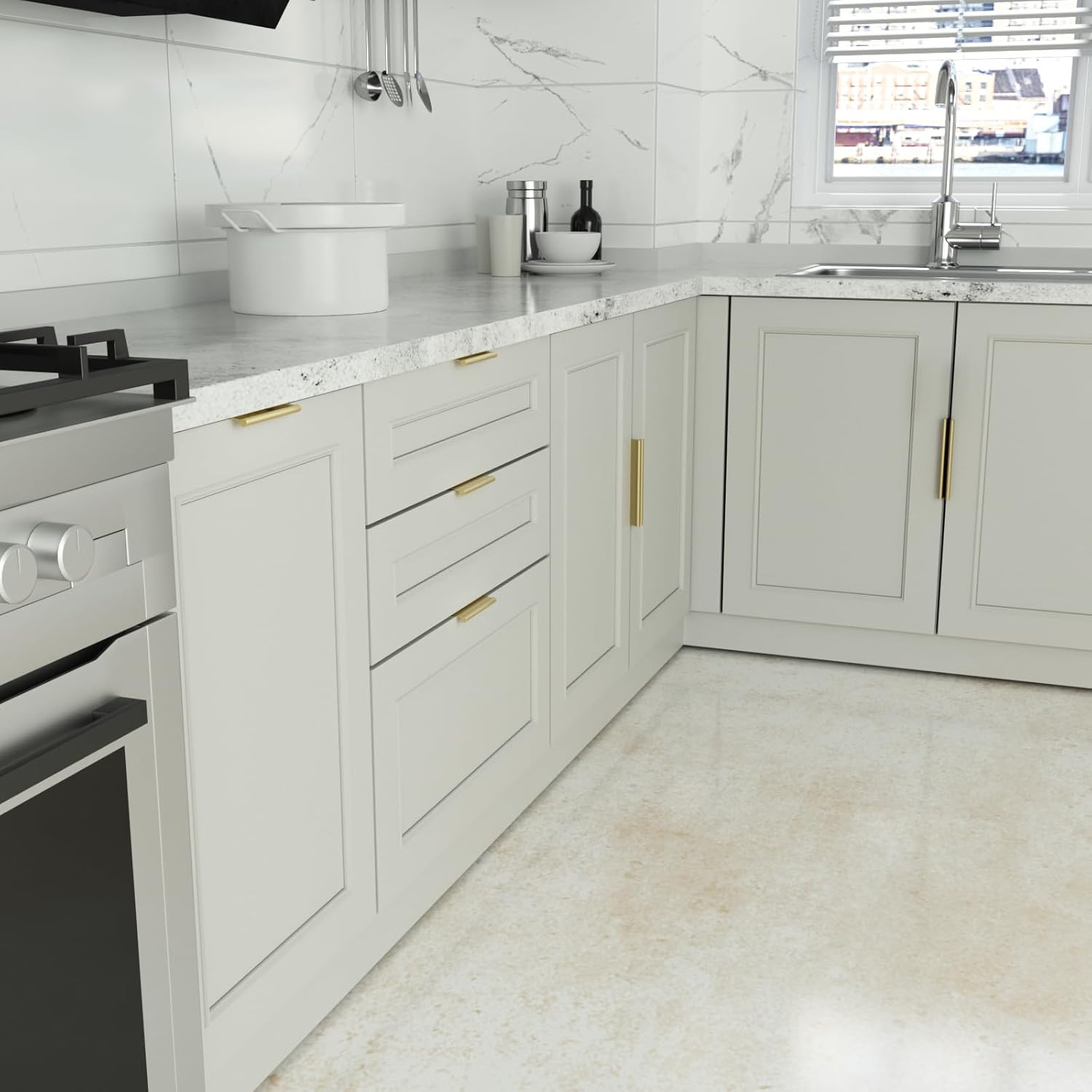 Peaha 25 Pack Brushed Brass Drawer Pulls Finger Pulls for Cabinets Edge Hidden Pulls Gold Finger Edge Puls,5 Inch Hole Center Aluminium Alloy