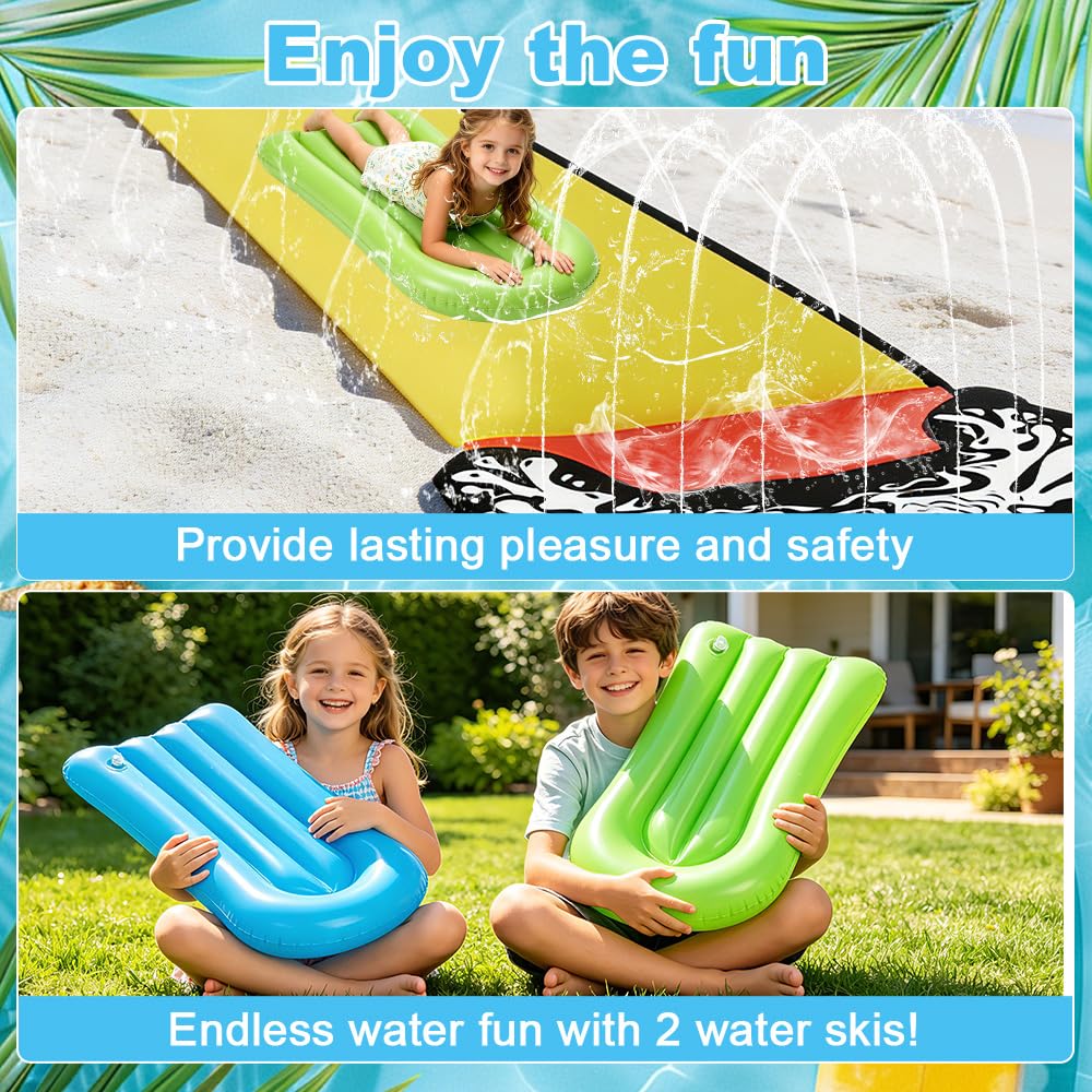15.8 ft/480 Toboggan Aquatique, Toboggan pour Pelouse avec 2 bodyboards, Toboggan de pelouse d'été avec arroseur intégré pour Jeux d'eau en Extérieur, Fête D'été, Jardin Pelouse (Jaune)