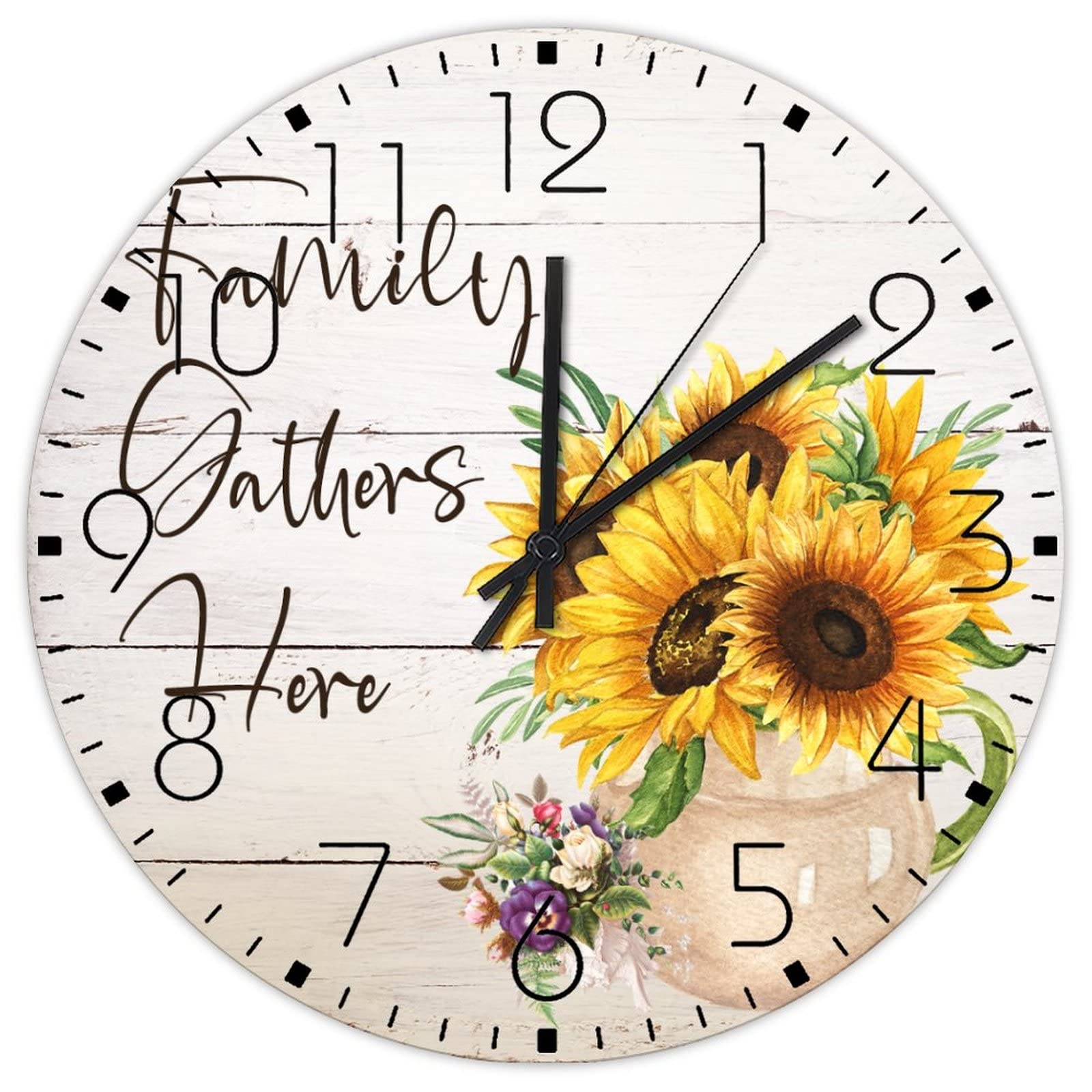 Horloge murale à quartz en bois avec aiguilles silencieuses fleurs