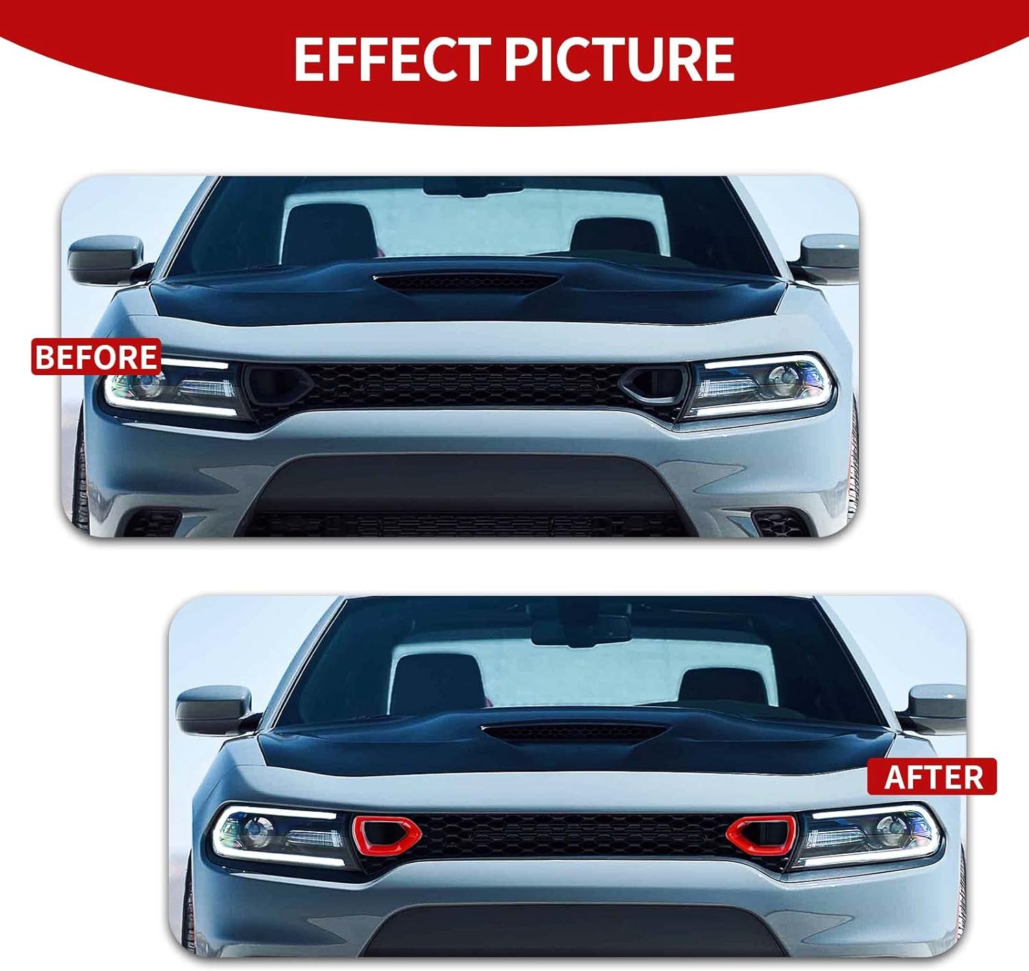 CheroCar for Charger Bumper Center Grill Grille Cover Trim Cover Compatible with 2015-2023 Dodge Charger R/T Scat Pack,Red…