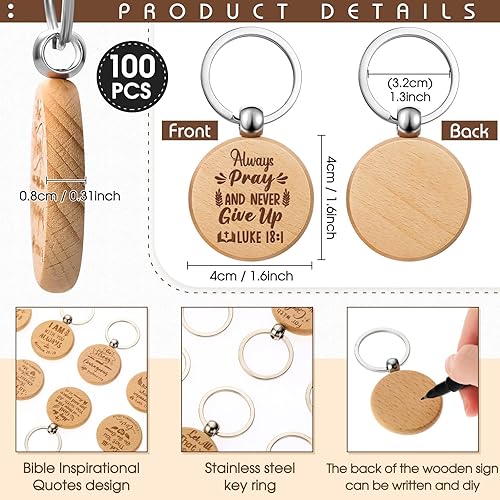 Miniatura 2 de Chunful 100 llaveros de madera inspiradores de la Biblia a granel, llaveros religiosos cristianos, grabados rústicos, regalos cristianos para